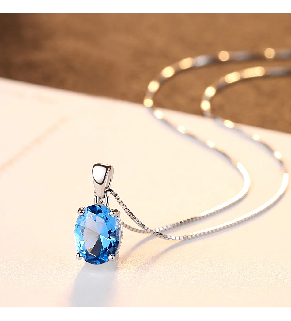 Collier en argent Sterling topaze bleu ciel synthétique pour femmes, pendentif en pierre ovale classique, chaîne Fine de mariage_voghion.com