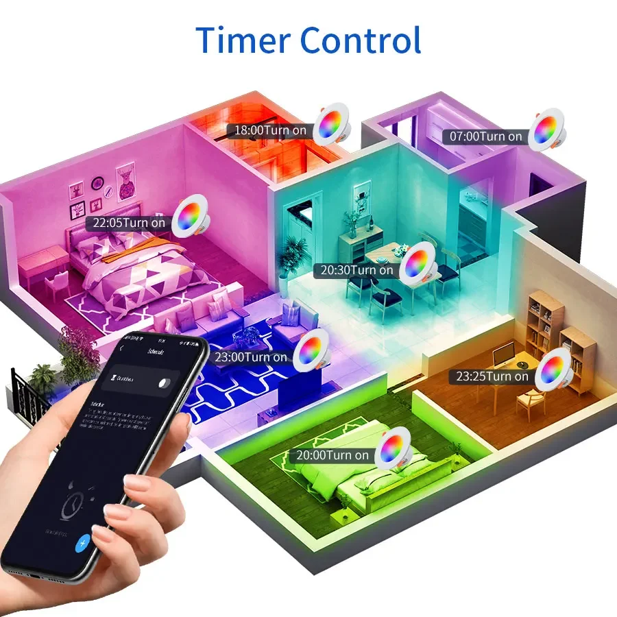 Smart Bluetooth LED Downlight, 10W, Dimmable RGB, App & RF Remote Control