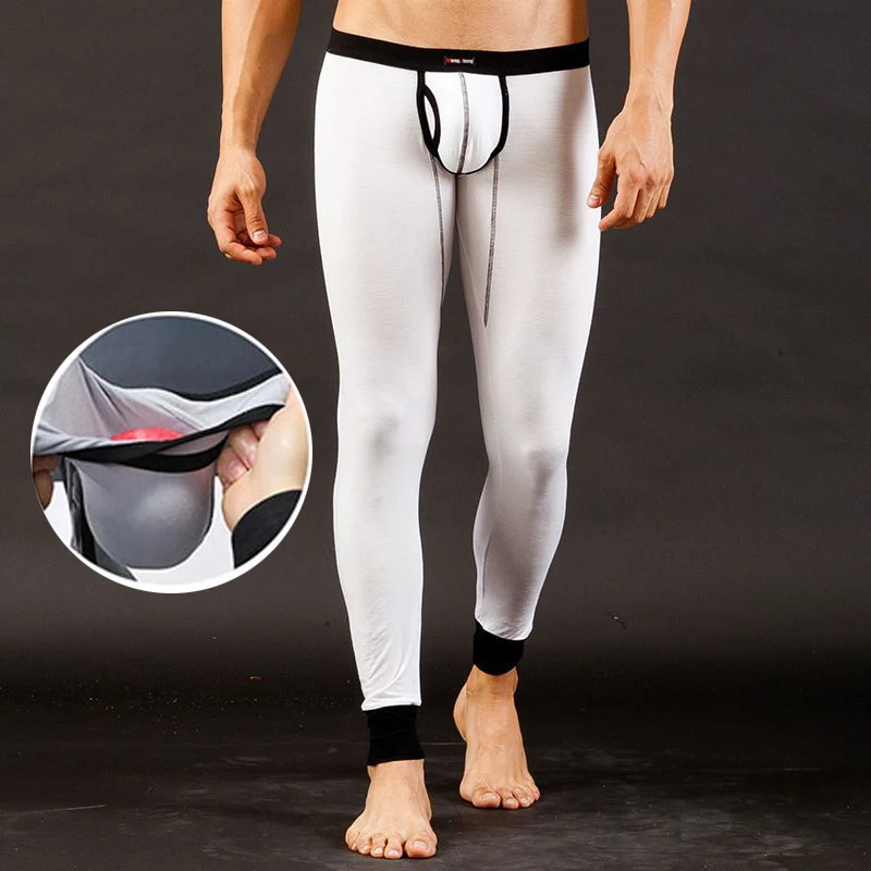 Men Thermal Slim Fit Long Johns Thin Low Waist Viscose Big Bag Leggings Comfortable Warm Pants U Pouch Underwear Erotic Lingerie