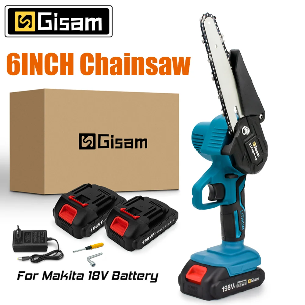 Mini 6 Inch Electric Chain Saw Rechargeable Woodworking Saw Portable Cordless Pruning Garden Power Tools for Makita 18V Battery