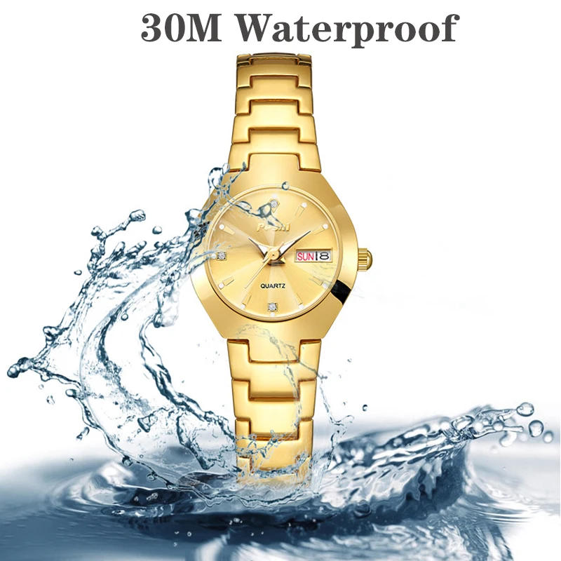 POSHI Fashion Quartz Girls Watch Stainless Steel Simple Women Watch Date Week Waterproof Thin Lady Business Clock  Wristwatch 6