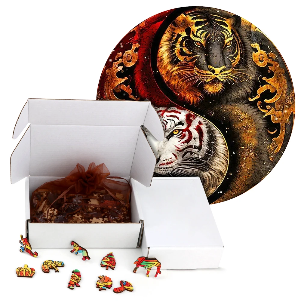 Ferocious Wooden Jigsaw Puzzle Board Games Two-Color Tiger Round Shaped Wood Puzzles Toys Secret Puzzle Boxes Package Best Gift best of the tiger 2 cd