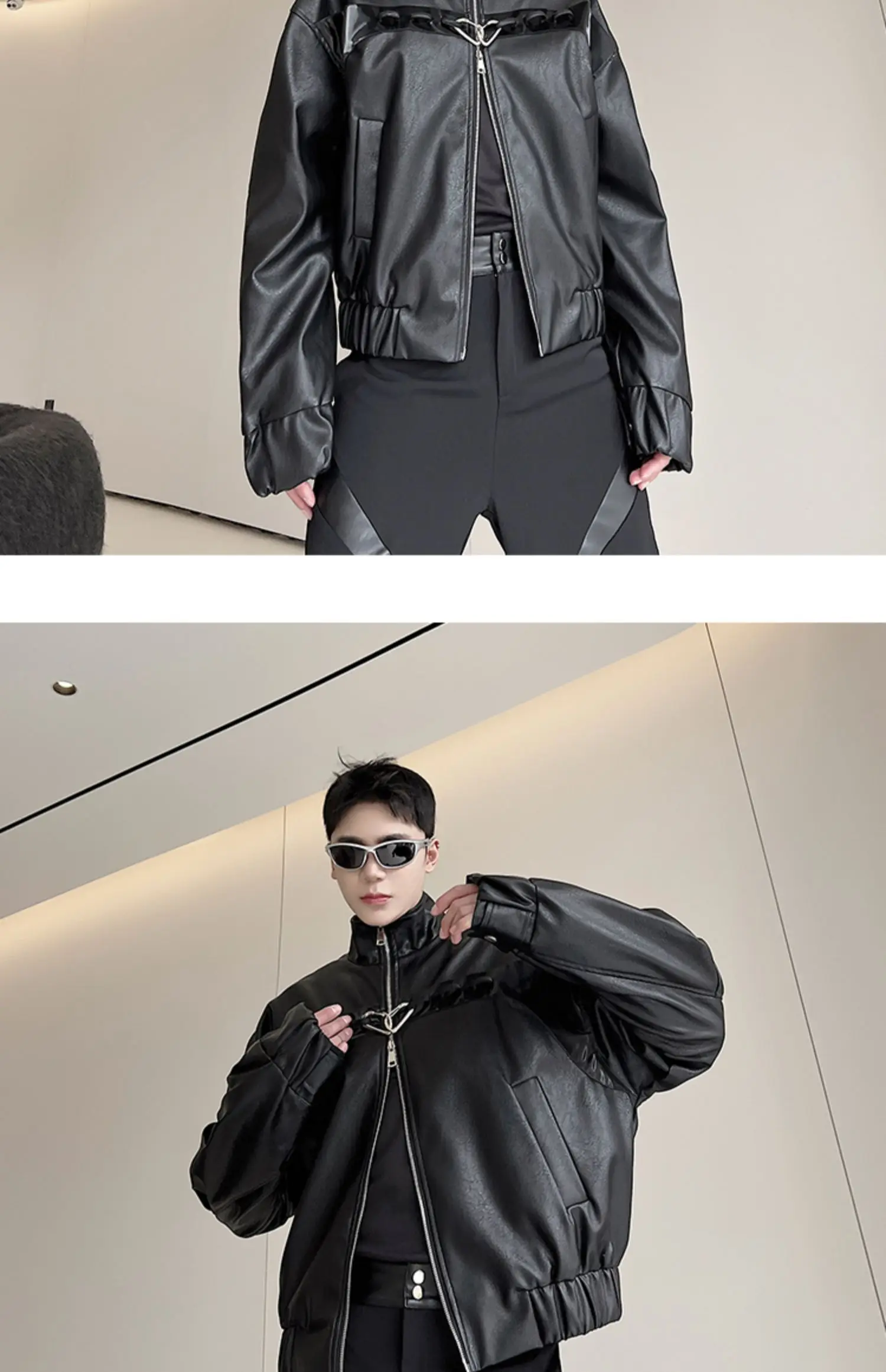 Description Picture 3 of itemLUZHEN Metal Decorate Fashion Pu Leather Jackets Personality Trendy Men's Handsome Korean Spring New Coat Free Shipping LZ2498