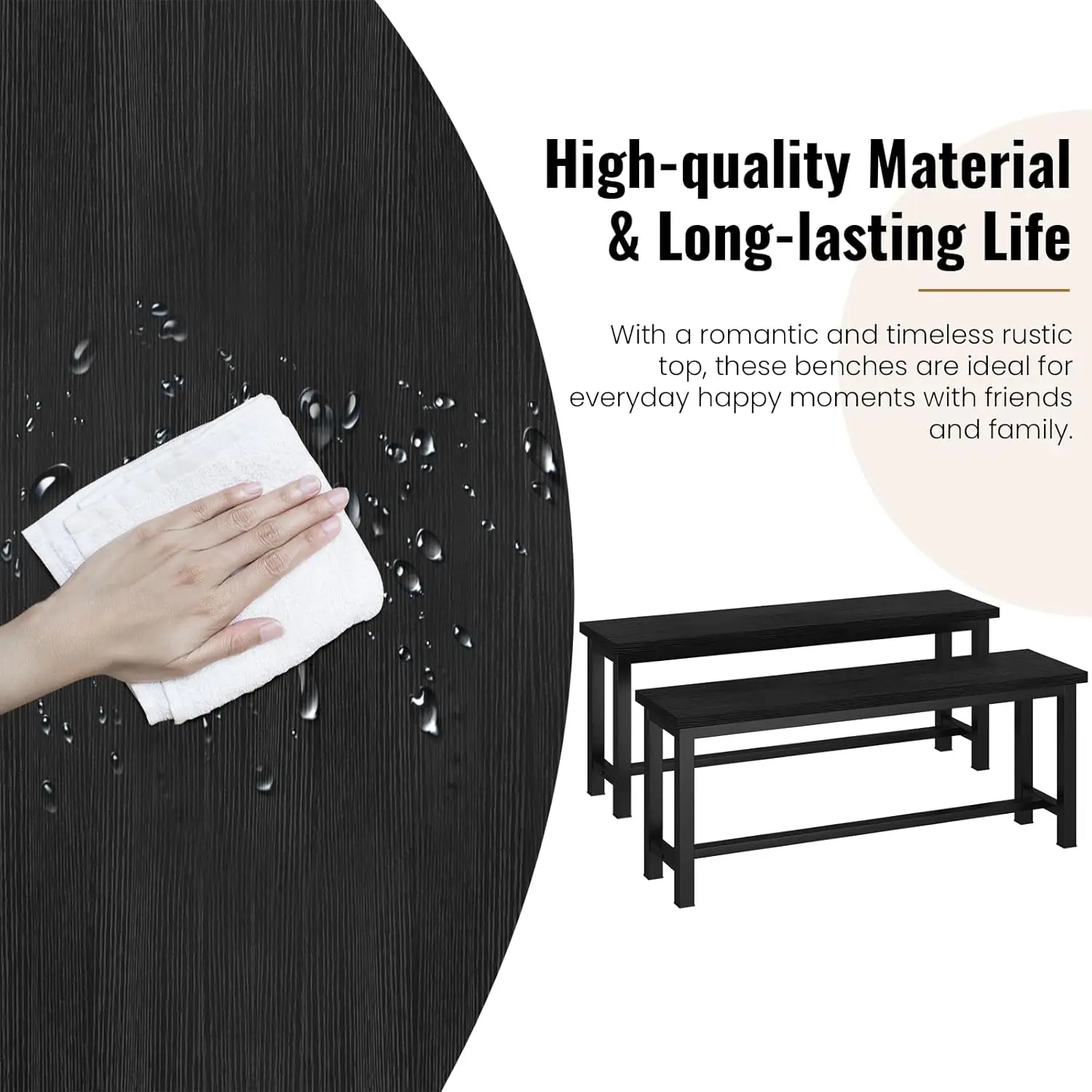 Dining Benches, 39 Inch Kitchen Bench, Pair of 2 for Living Room, Bedroom, Industrial Entryway Bench Dining Room Benches with