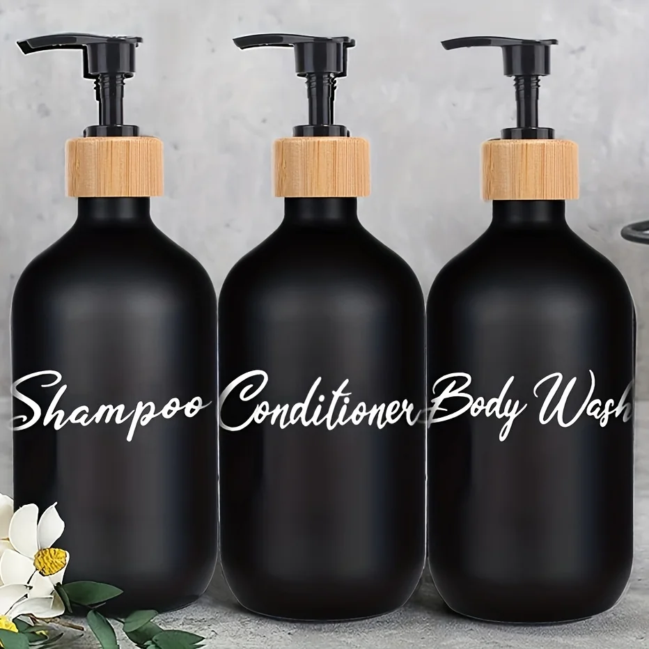 3pcs Plastic Soap Dispenser Set Countertop Lotion Bottle Bathroom Refillable Empty Bottle for Shampoo Body Wash Hair Conditioner
