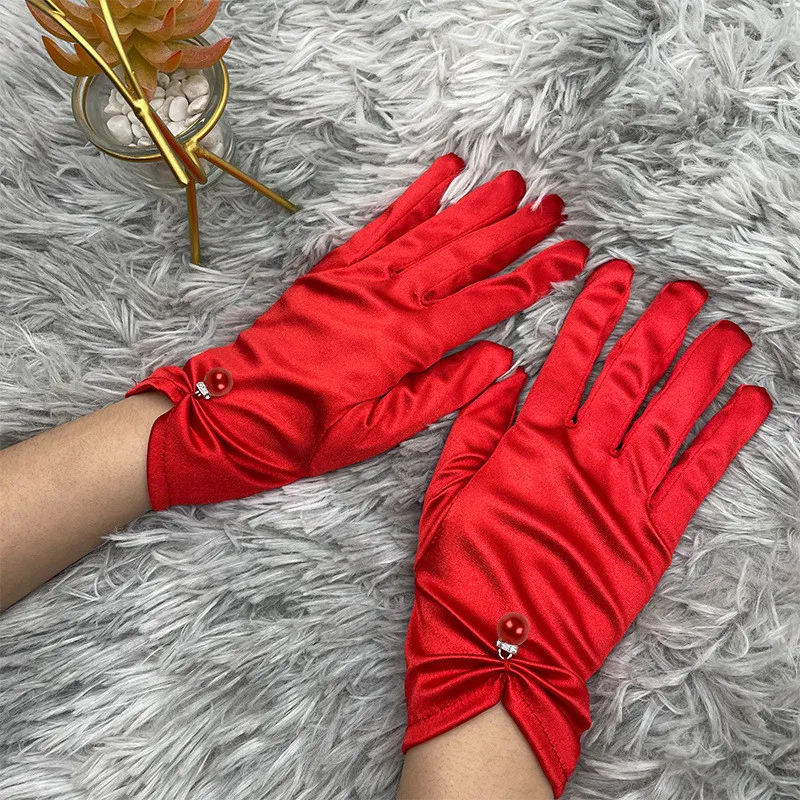 Guantes Blancos satinados para mujer, manopla de dedo completo, Anti-UV,  pajarita, fina, corta, elegante, Perla - AliExpress