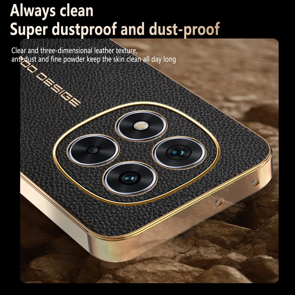 Classic Lychee Leather Electroplated Frame Phone Case Cover