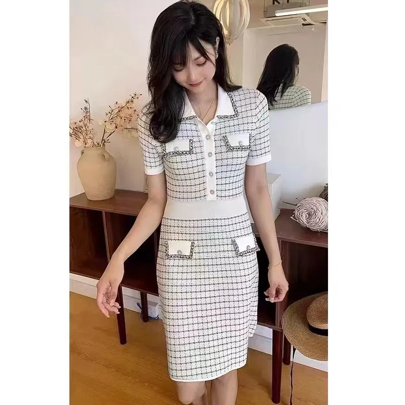 

BULOCHOVA летнее дизайнерское трикотажное клетчатое мини-платье для женщин с лацканами однобортное лоскутное цветное облегающее платье Vestidos 2023 Новинка