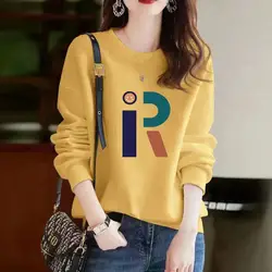 Women Spring Autumn and Winter New Korean Style Vintage Crew Neck Pullovers Letter Printing Loose Casual Long-sleeved Top