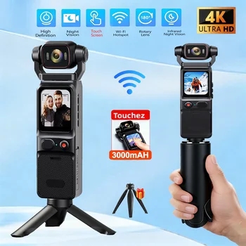 4K UHD Pocket Action Camera Touch Screen Stabilizzazione anti-vibrazione Bodycam WIFI Outdoor DV 180 ° Piccolo videoregistratore ruotabile