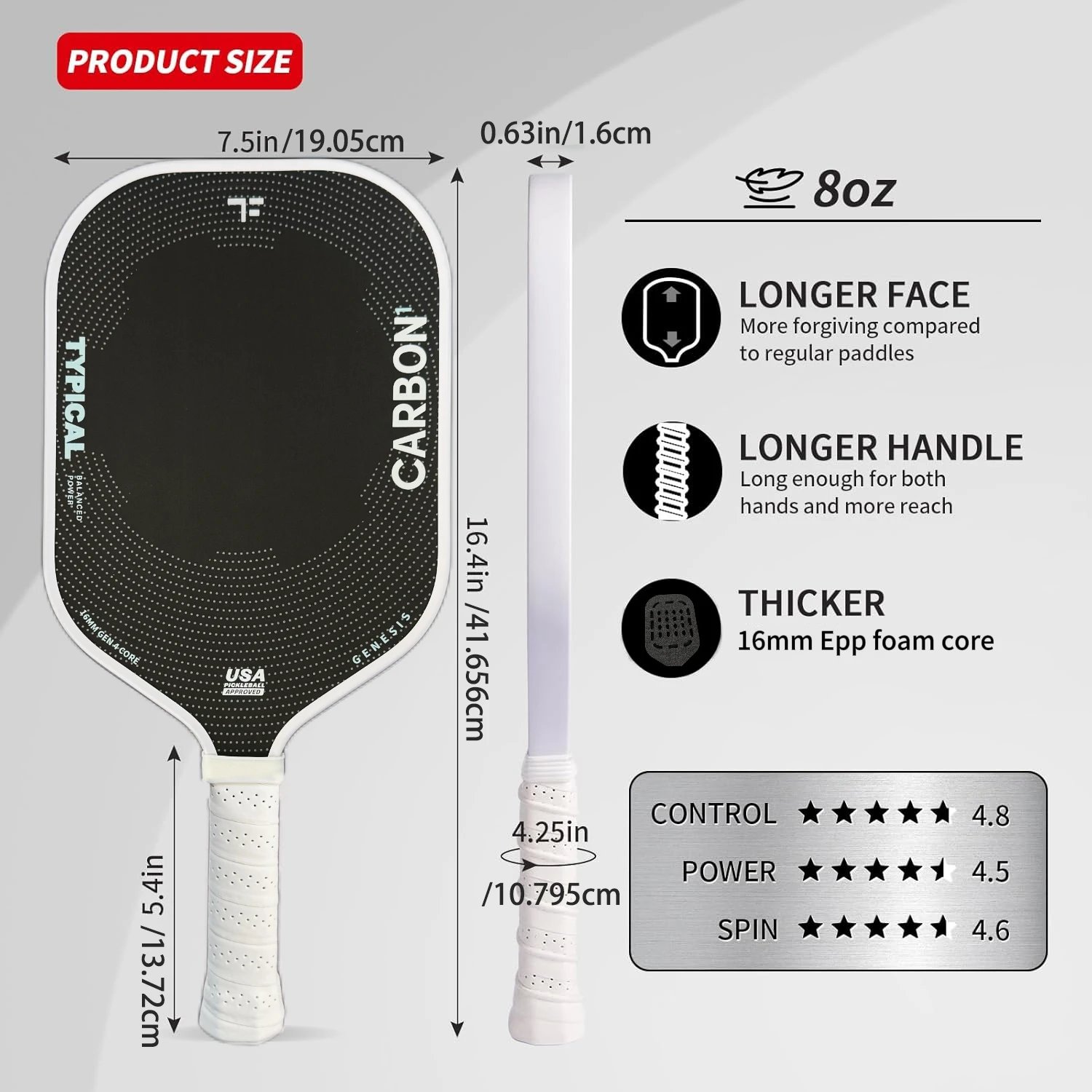 Raquette pickleball pressée à chaud T700 avec housse - Coeur mousse EPP 16MM grip antidérapant unisexe pêche