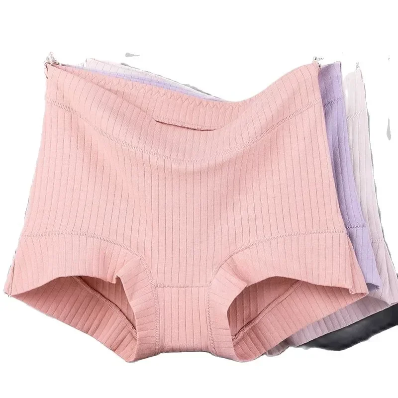

Underpants Cotton High Lingerie Panties Antibacterial Underwear XL Womens Waist Boyshort Striped Female Breathable Intimates