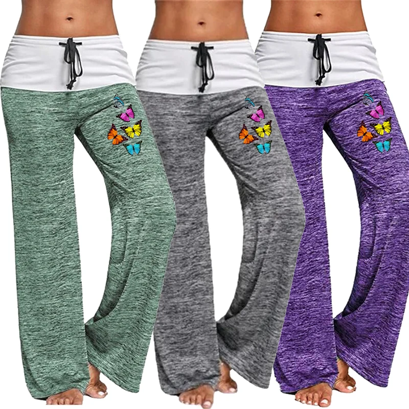 Женские модные широкие штаны с принтом бабочки