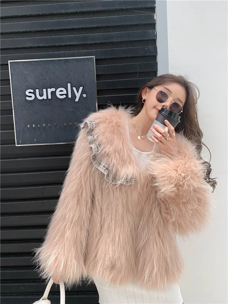 Girly Raccoon Dog Fur Woven Coat Lolita Style Thick Warm Fur Jackets Long Sleeve Lapel Short Outerwear Winter Women's Clothing