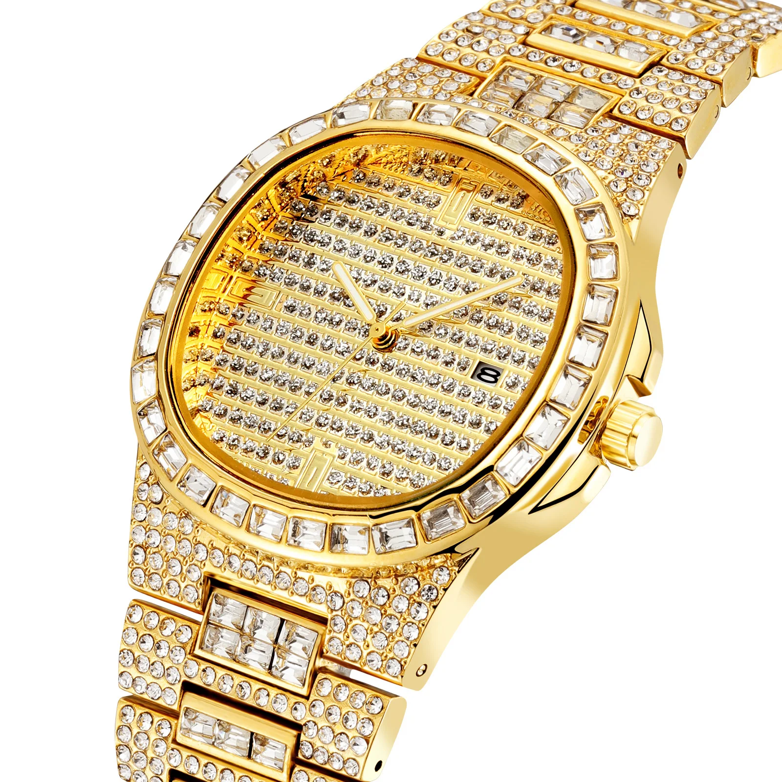 

Hip Hop Men Iced Out Watches Luxury Date Quartz Wrist Watches with Micropave CZ Watch for Women Men Jewelry Gold Watch Fashion