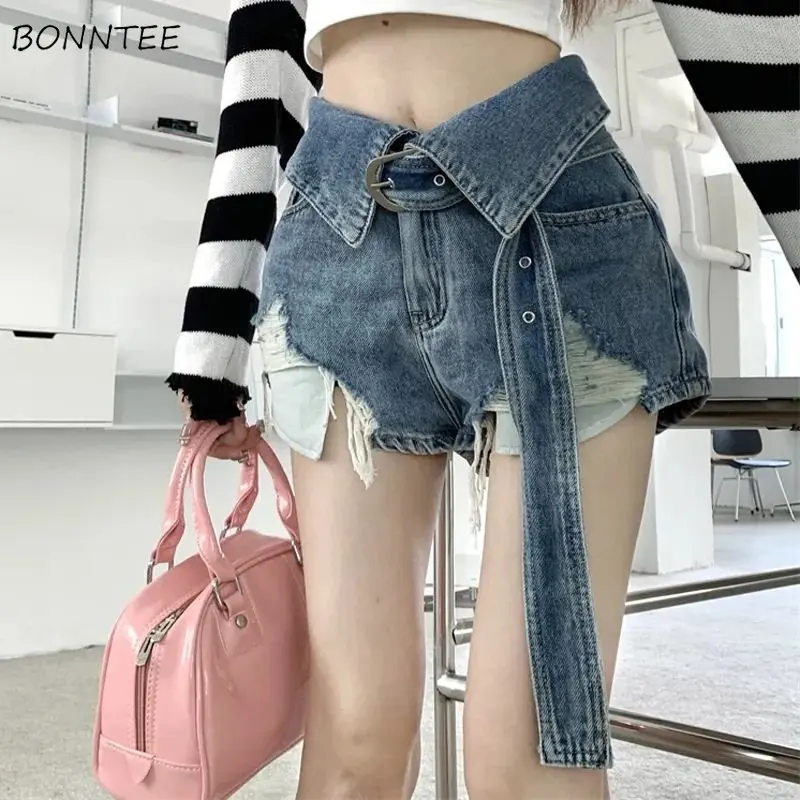 

Denim Blue Shorts Women Slim Hot Girls Summer Ripped Chic Korean Style High Waist Tender Streetwear Casual All-match Hotsweet