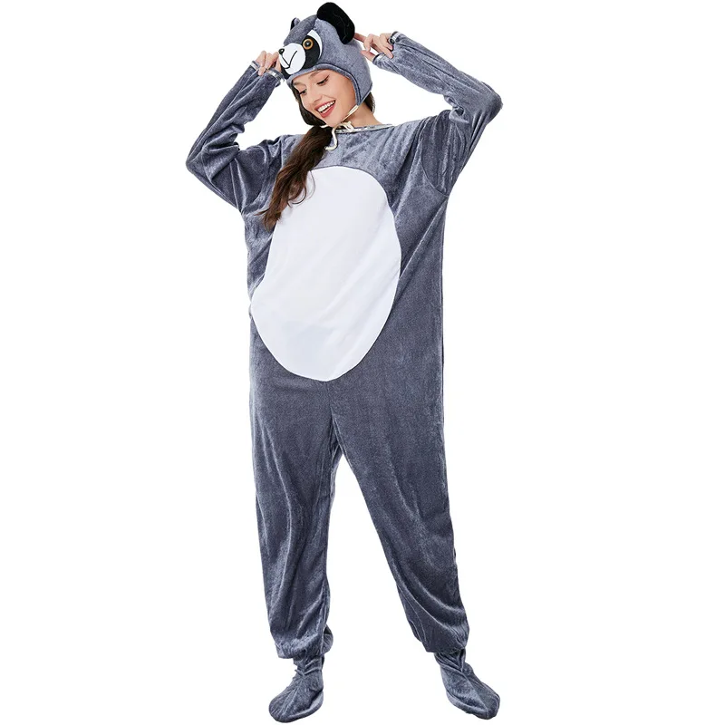 

Halloween Outfit Animal Role Play Grey Raccoon Cosplay monkey Jumpsuit Costume zoo adult Halloween