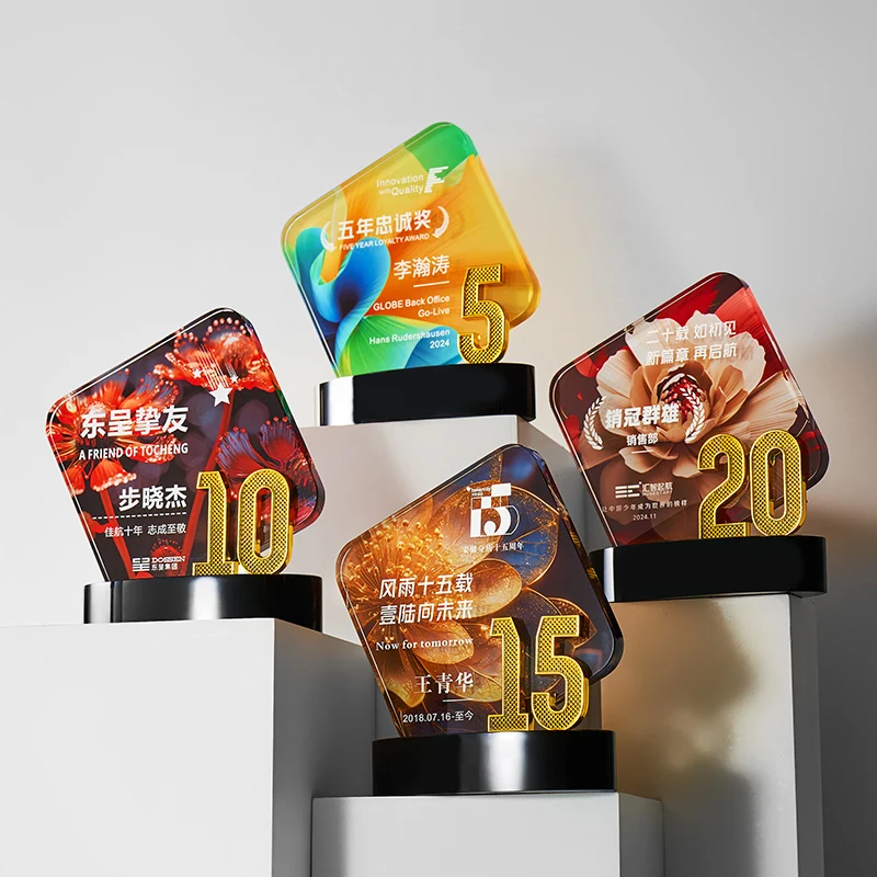 Customized Metal Digital Year Anniversary Crystal Trophy, Company Annual Meeting Awards, Carving Anniversary Commemorations, 1Pc