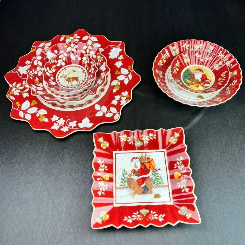 

Western Cuisine Plate German V Bao Tableware Christmas Series Toy Joy Mug Bowl Salad Dish Dessert Plate Fruit Holder