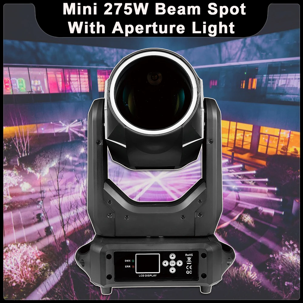 Mini 275W Testa Mobile Light Beam Spot Dj Stage Lights Con Apertura Effetto Arcobaleno Dmx512 Disco Party Club Effetti Di Scena Di Natale