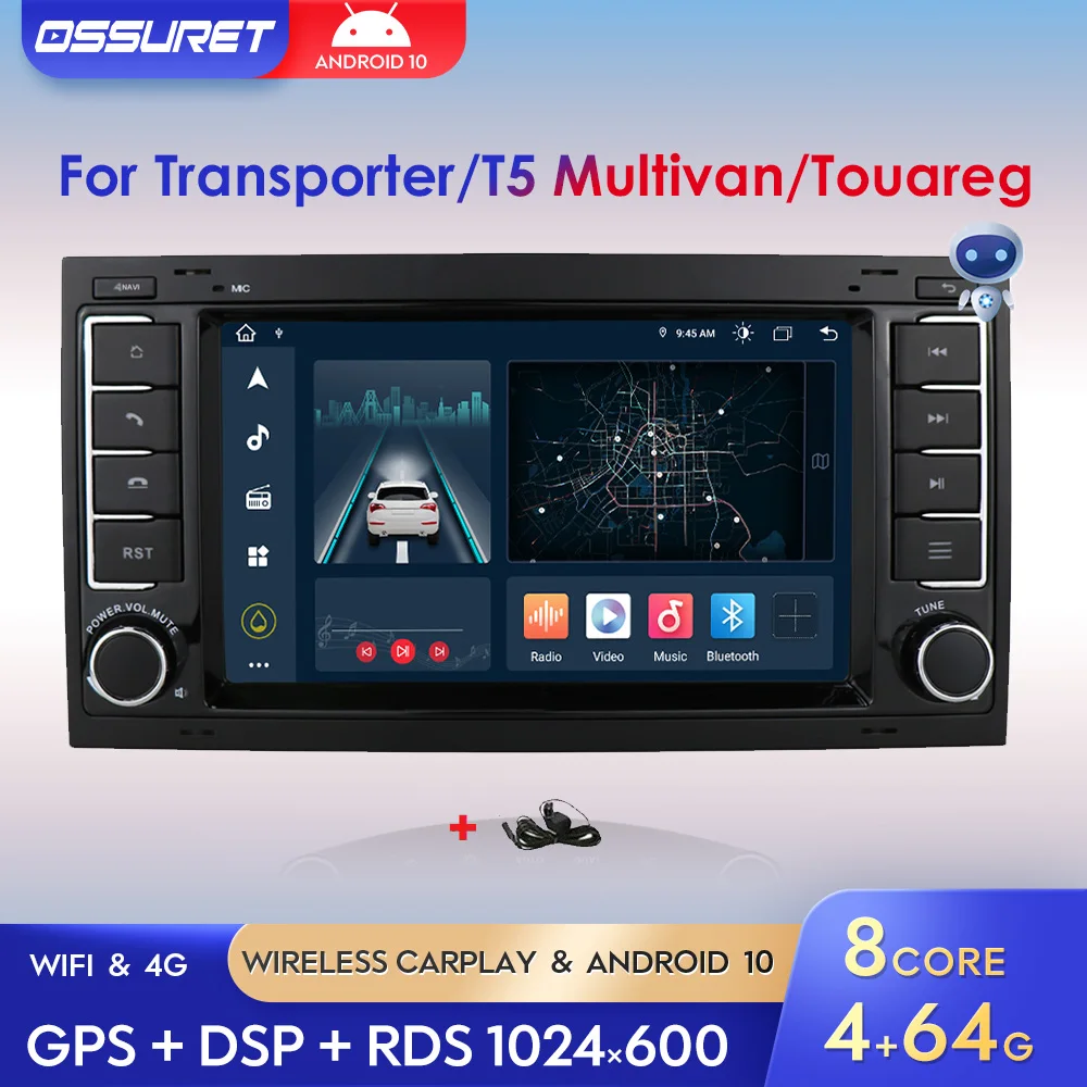 Auto Car Radio Multimedia Player 2Din Android 10 Stereo for VW Touareg Transporter T5 Multivan To 2004-2011 AI Voice Wifi BT SWC |
