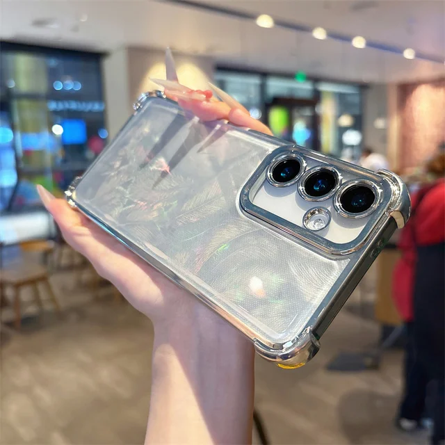 Phone Case For Samsung Galaxy A36 A56 A16 A26 A15 A35 A55 S25 S24 S23 FE Plus Ultra Luxury Laser Silver Gradient Silicone Cover 1