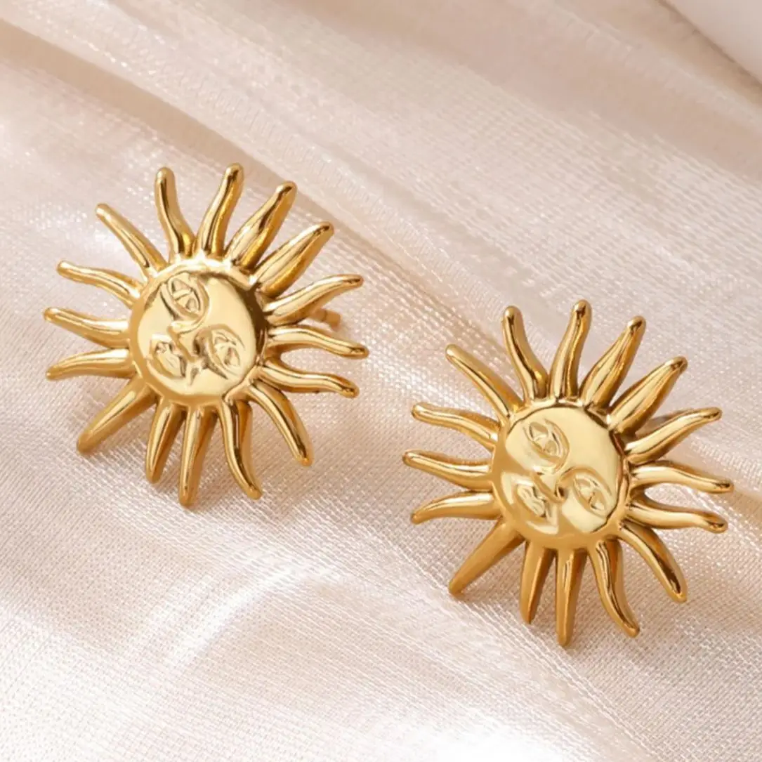 Punk Stainless Steel Sun Earrings Geometric Waterproof
