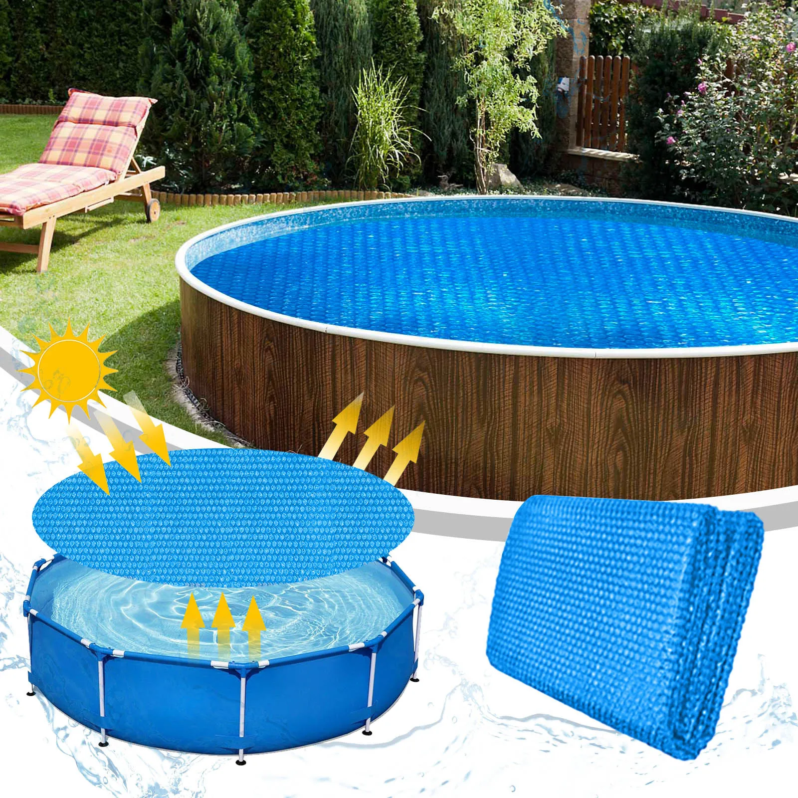 Above Ground Pool Solar Cover Heat Insulation Blanket Cover for Swimming Pool Protective Round Thermal Blanket with Heart-Shaped