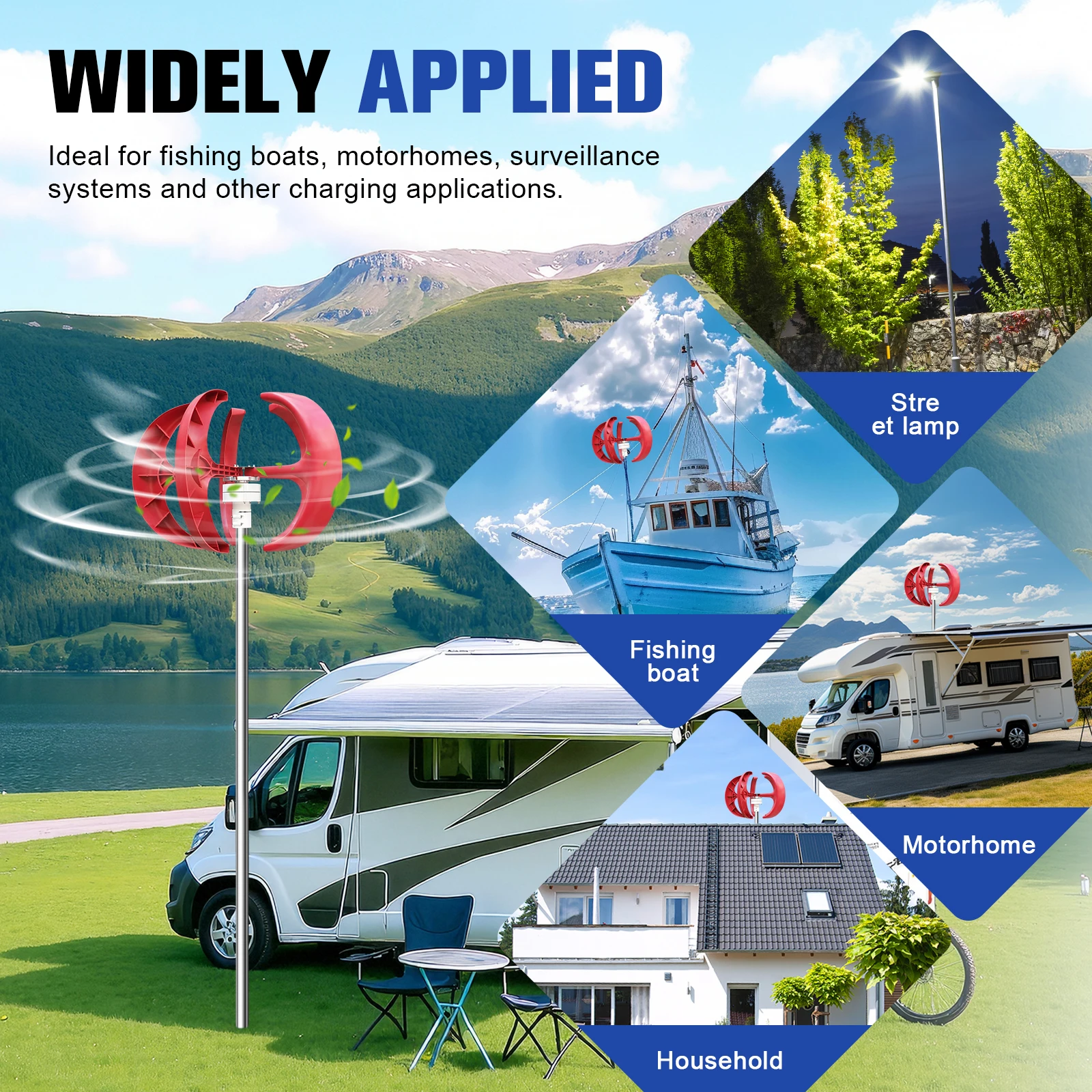 12V Renewable Energy Generator with Controller Wind Turbines Hybrid Wind Solar Motors Rust Proof for Fishing Boat Terrace Cabin