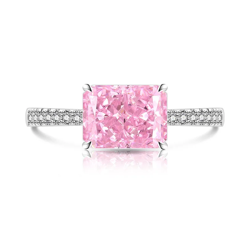 925 Sterling Silber Eleganter Modischer Eisblumen-Schliff Quadratischer Kristall-Zirkon-Ring, Geburtstags- und Jubiläumsgeschenk, Damenschmuck – Detail 4