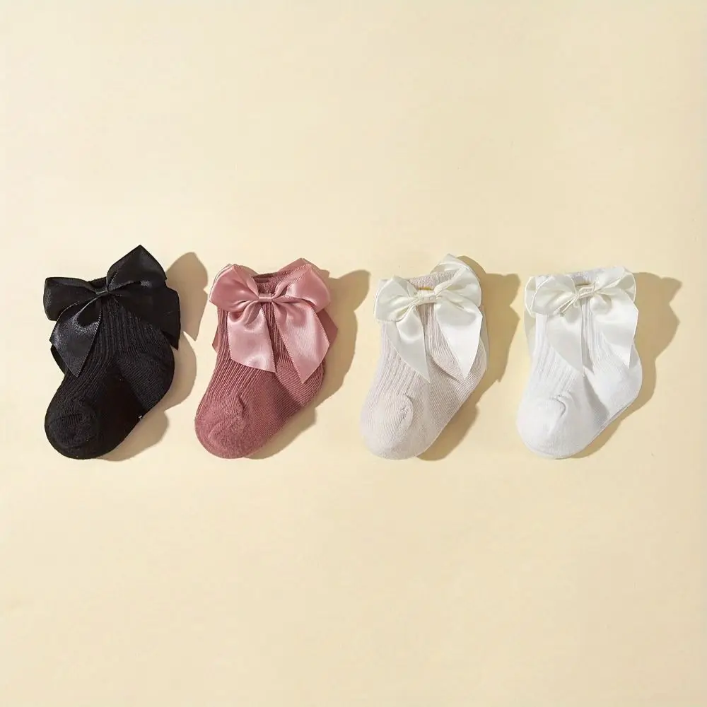 8Pairs Fashion Bowknot Baby Cotton Socks Stripe Breathable Toddle Short Tube Socks Cute Autumn Spring Infant Solid Socks Newborn