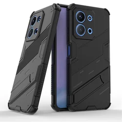 Armor Shockproof Phone Case with Car Magnetic Holder Stand and Back Cover for Poco C85 (Black)