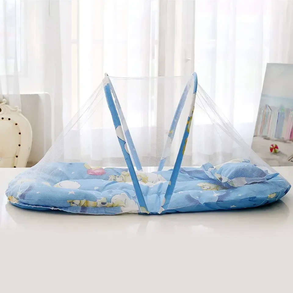 Portable Baby Crib Mosquito Net – Foldable Anti-Mosquito Mesh with Soft Cushions & Pillows for Infant Beds