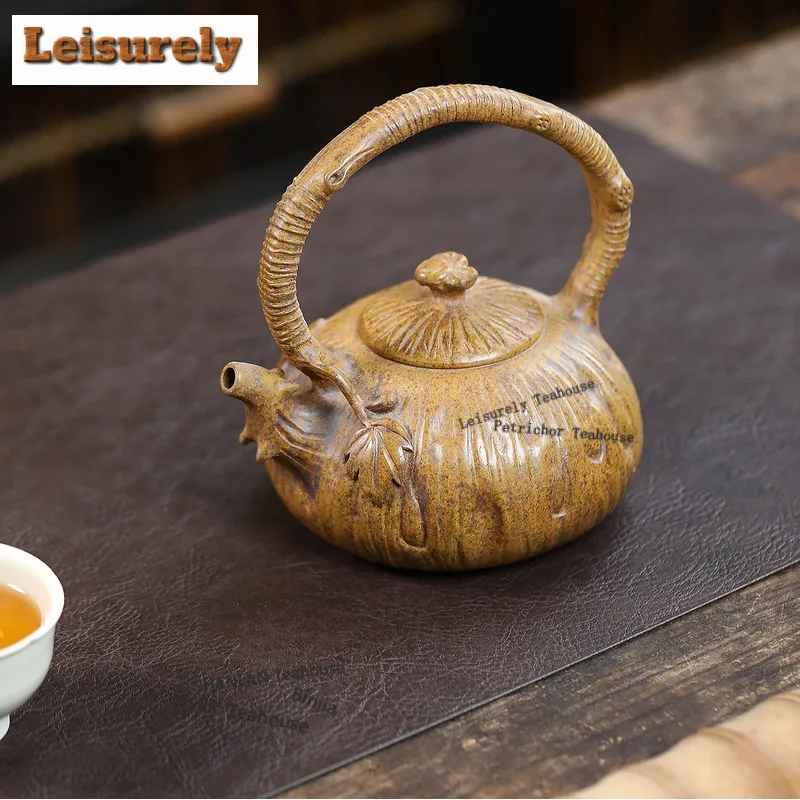 400ml Yixing Purple Clay Teapots Handmade Lifting Handle Pot Raw Ore Wood-fired Porcelain Mud Kettle With Infuser Zisha Tea Set