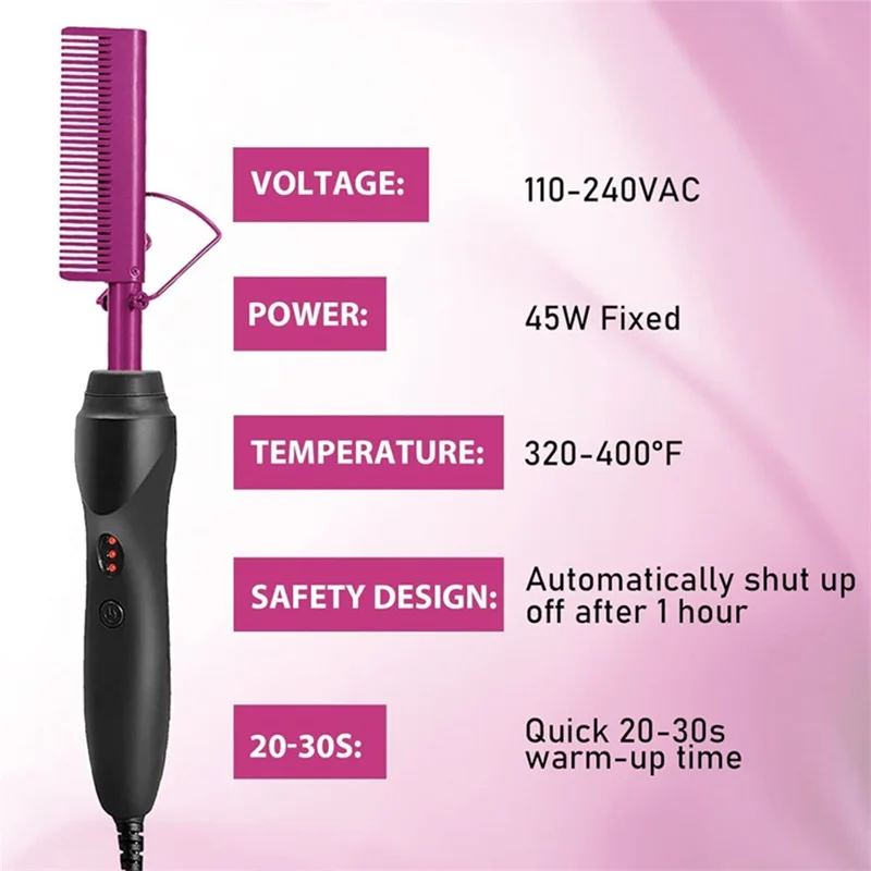GOIPLE Electric Heat Comb Hot Hair Straightener Iron for Straighten Flyaways Fast Heated Curler Beginner Hair Styling Tools Kit 2