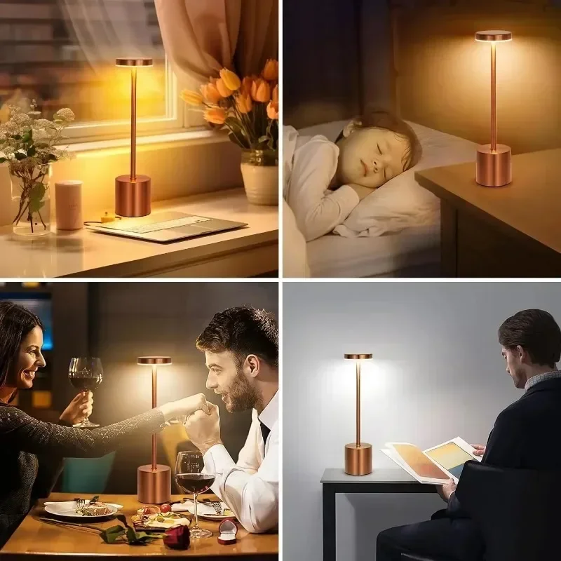 Rechargeable LED Touch Sensor Table Lamp 3 Colors Adjustable Bedside Creative Ambient Light Bar Room Decor Light