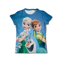 Kawaii Anna Elsa Frozen T Shirt Girl Tops Tees Kids Girls Clothes Disney T-shirts Children Short Sleeve Birthday Party Costume 1