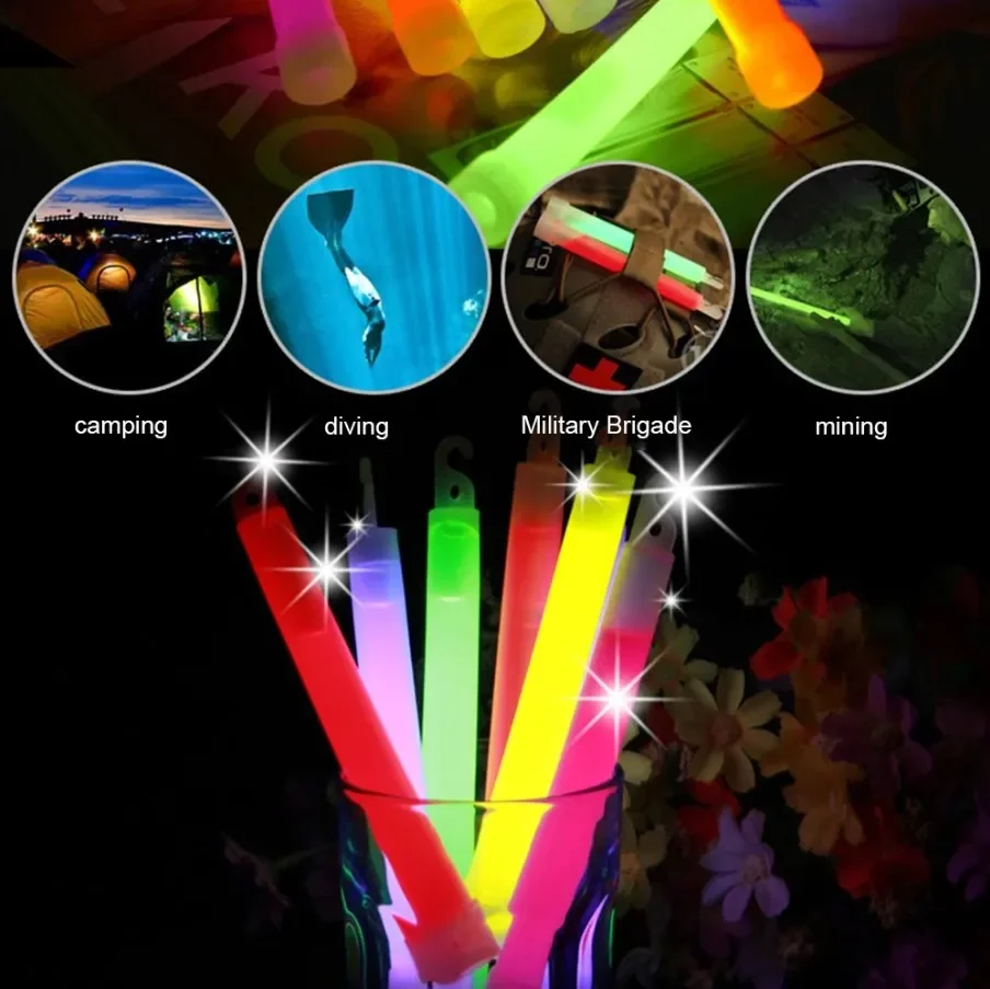 10/5pcs Fluorescence Light Glow Sticks with Hook for Hiking Camping Outdoor Emergency Lighting Party