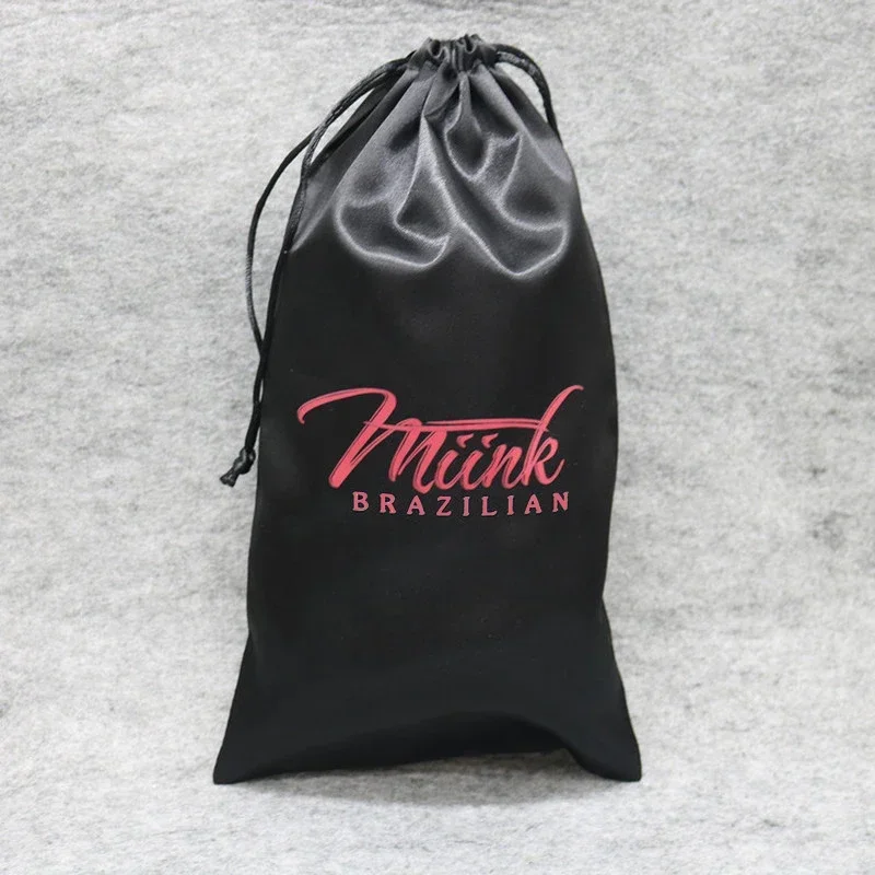 Satin Hair Bags Silk Drawstring Pouch Packing Jewelry Makeup Party Storage Gift Sachets Print Logo Custom Dustproof Sack 50pcs 6x15cm small velvet bags packaging for jewelry beads business order 5pcs drawstring jewelry pouches birthday party gift sachets