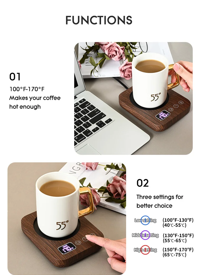 Coffee Warmer With Auto Shut Off – 3-in-1 Mug Warmer, 36W Fast Heating, 4 Temp Settings For Desk, Office, Home