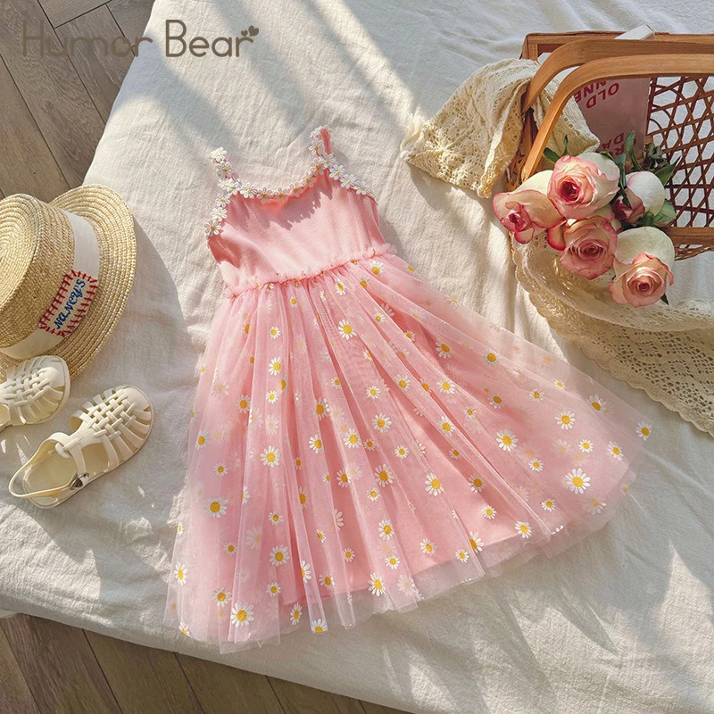 

Humor Bear 2024 Children New Suspenders Puff Princess Dress Little Daisy Flower Mesh Summer Baby Girls Beach Dress