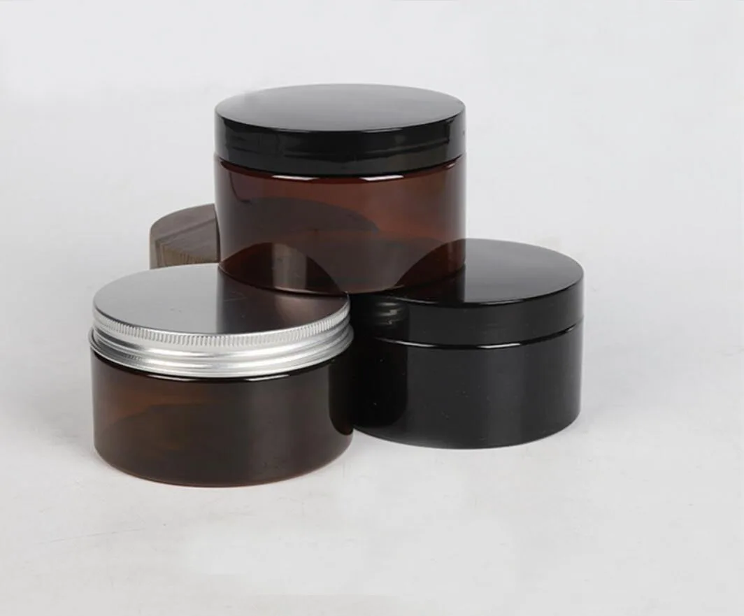 

200/250/300/350/500gramsPET Jar pot black white clear lid cream mask gel essence gel mlisturizer emulsion wax skin care packing