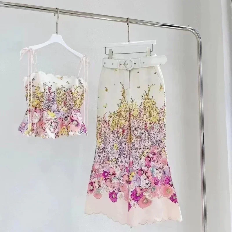 2024 New Cute Flared Cropped Pants Suit, Australian European and American Style, Summer, New, 2024 Dress for Women Two Piece Set