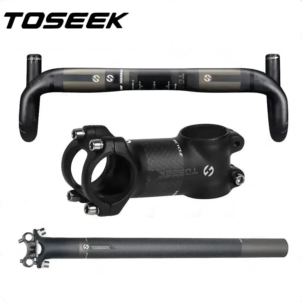 

TOSEEK Carbon Fiber Bike Road Handlebar Sets Bent Bar Stem Seat Post Bicycle MTB Road Cycling Parts