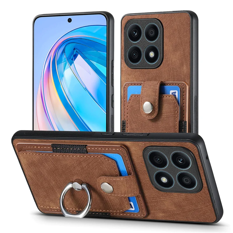 Luxury Leather Card Holder Case with Ring Stand and Magnetic Back Cover