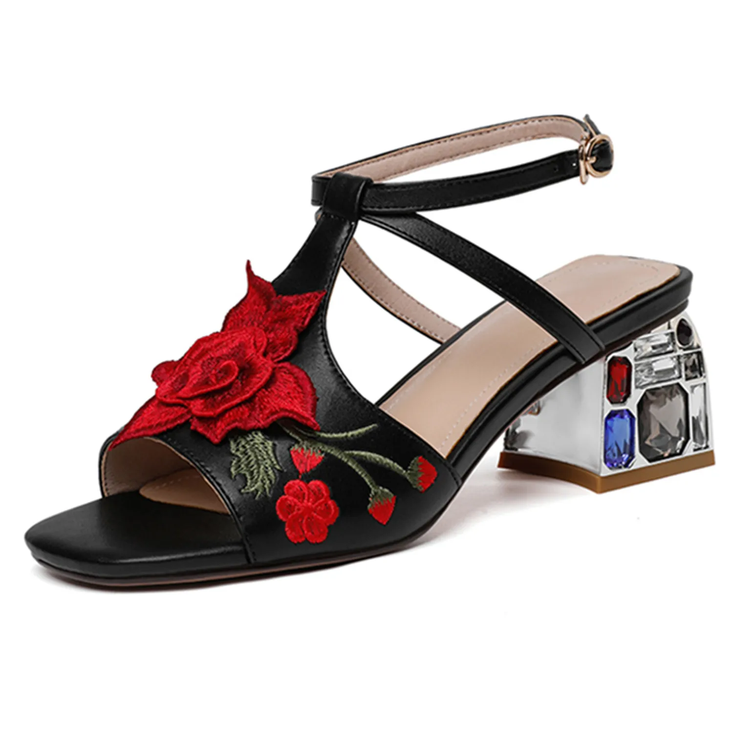 

【ENMAYER】2023 New 34-43 Patent Leather Sandals Women Summer Shoes Crystal Buckle Beach Shoes Simple Party Wedding Shoes Woman