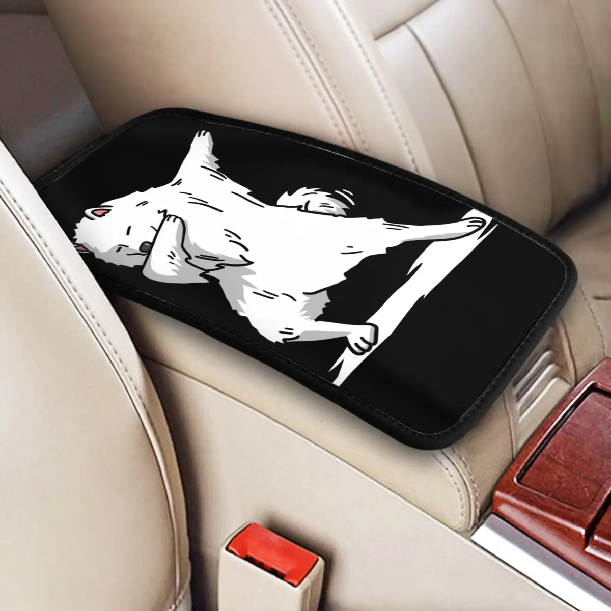 

Funny Dabbing Samoyed Dog Center Console Cover Pad for Universal Cars Auto Interior Breathable Armrest Cover Mat Four Seasons