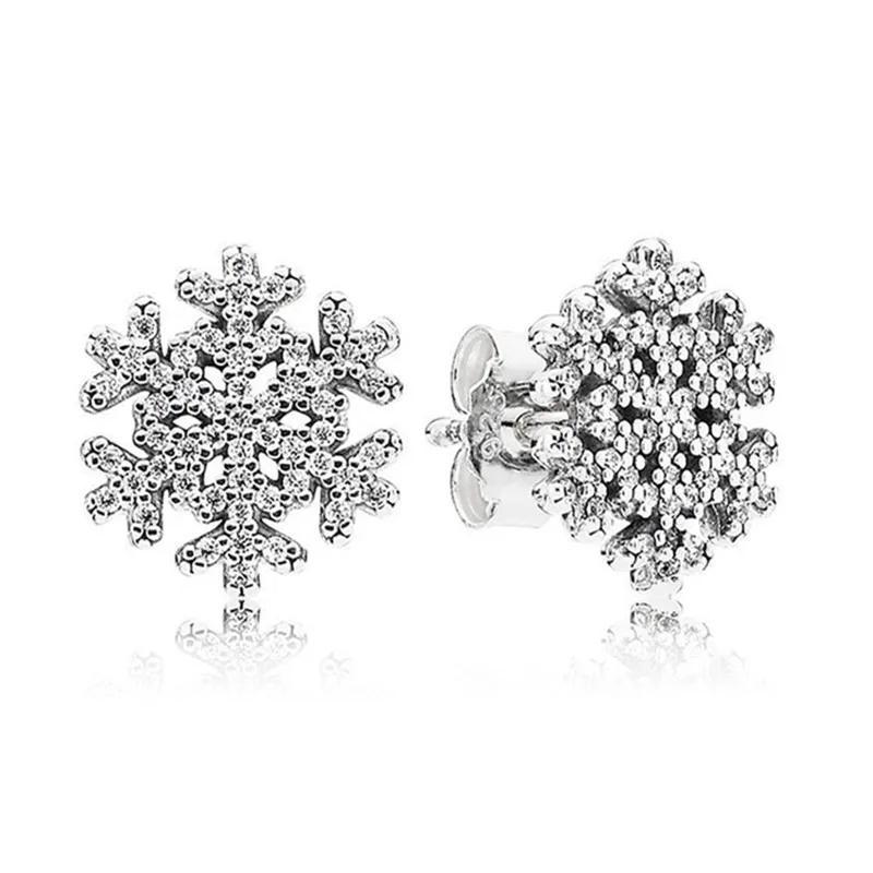 

Authentic 925 Sterling Silver Sparkling Snowflake With Crystal Stud Earrings For Women Wedding Gift Fashion Jewelry