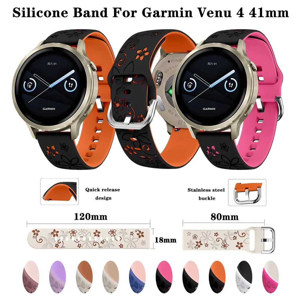 Engraved Breathable 18mm Silicone Watch Strap