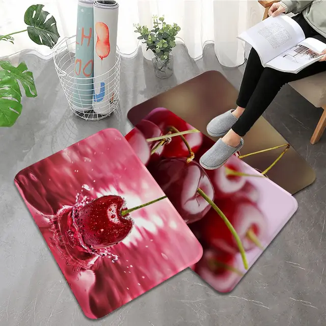 Cseresznye Gyümölcs Nyomtatott Flanel Padlószőnyeg Fürdőszoba Dekoráció Szőnyeg Nem Csúszás A Nappali Konyhájához